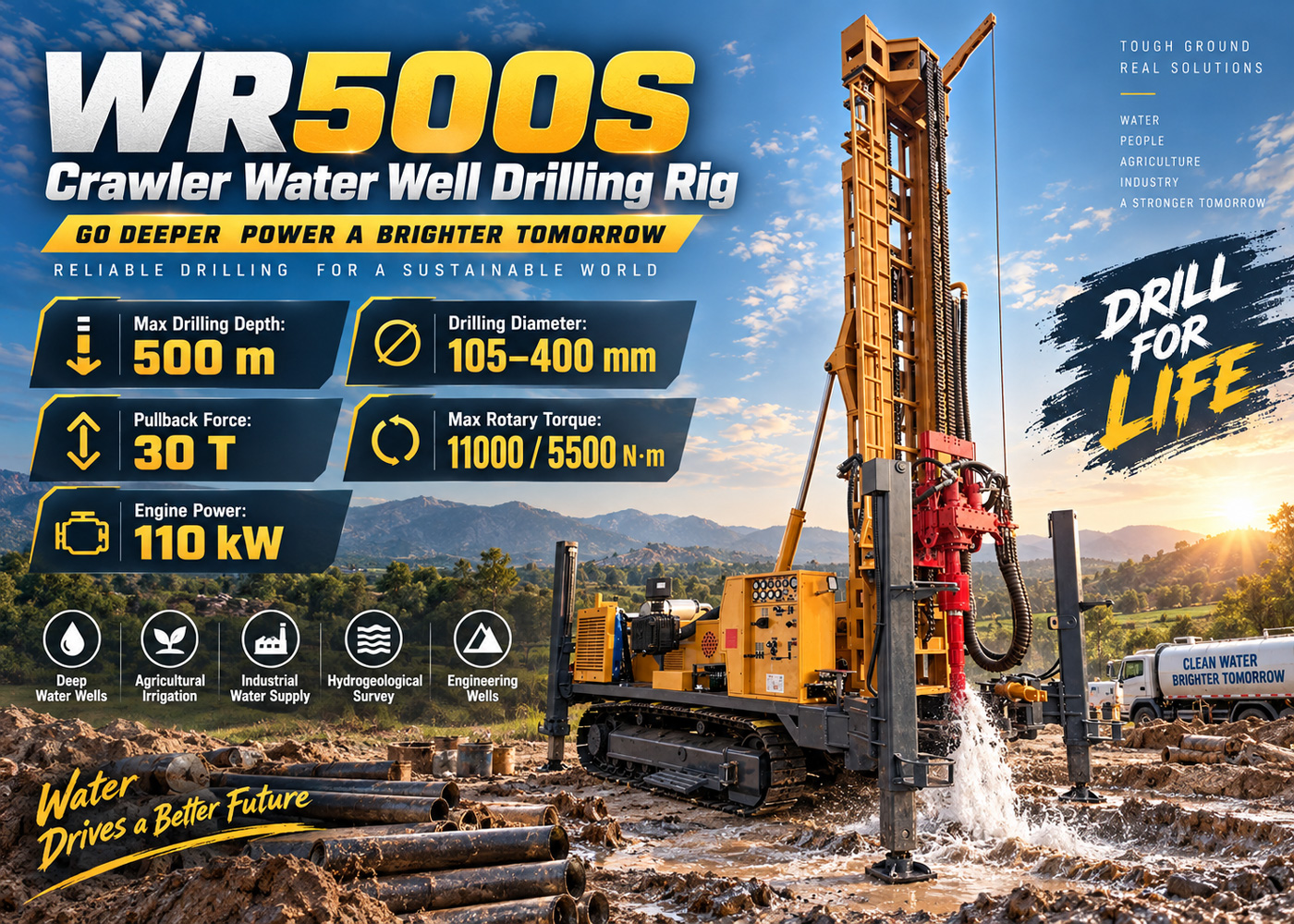 WR500S Perforadora para pozos de agua sobre orugas