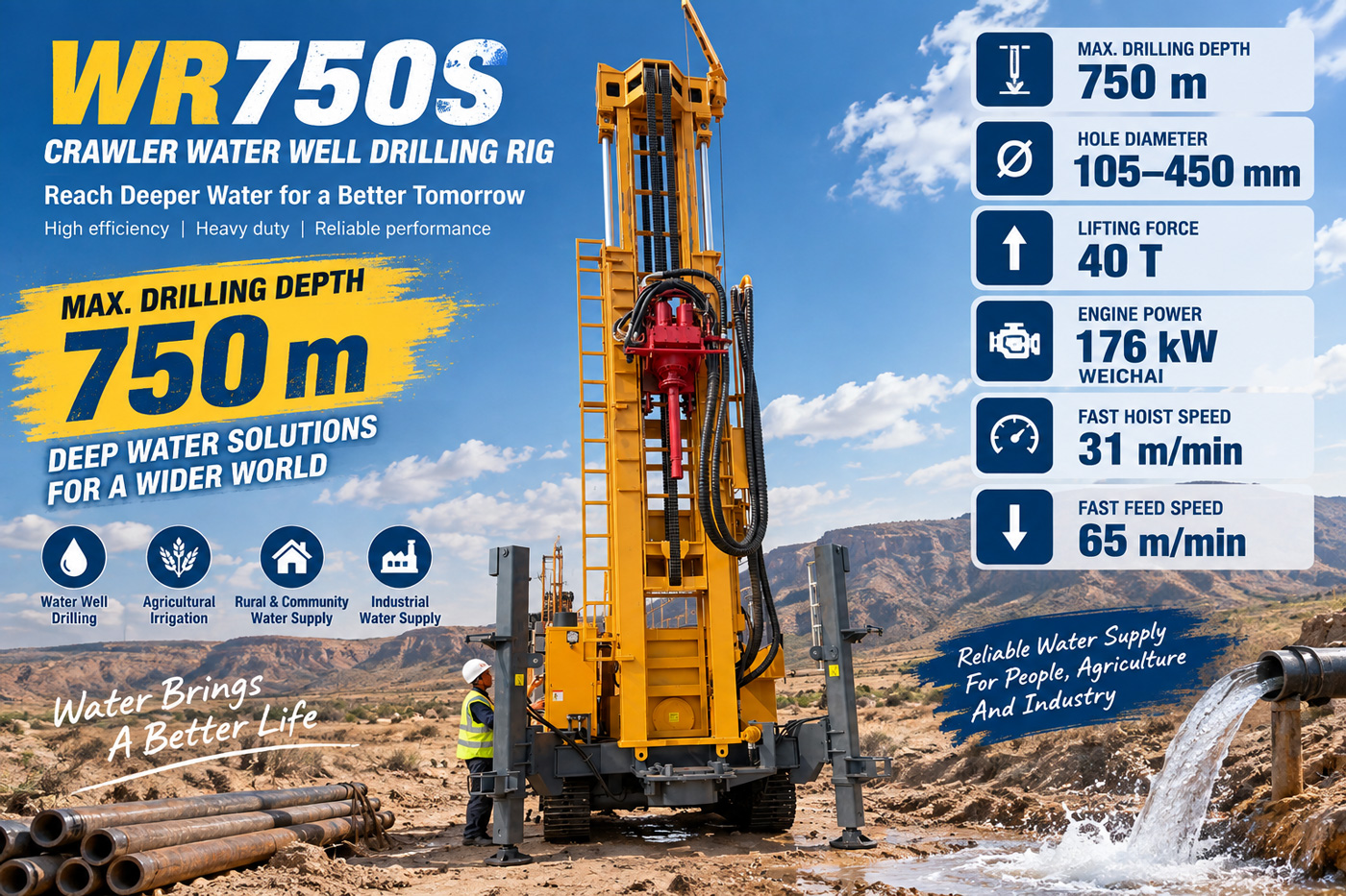 WR750S Perforadora para pozos de agua sobre orugas